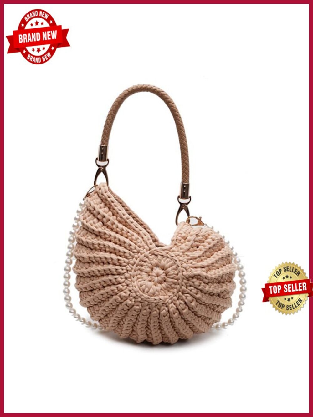 Handwoven Seashell Bag Cotton Crochet Shell Purse Summer Beach Clutch Crossbody